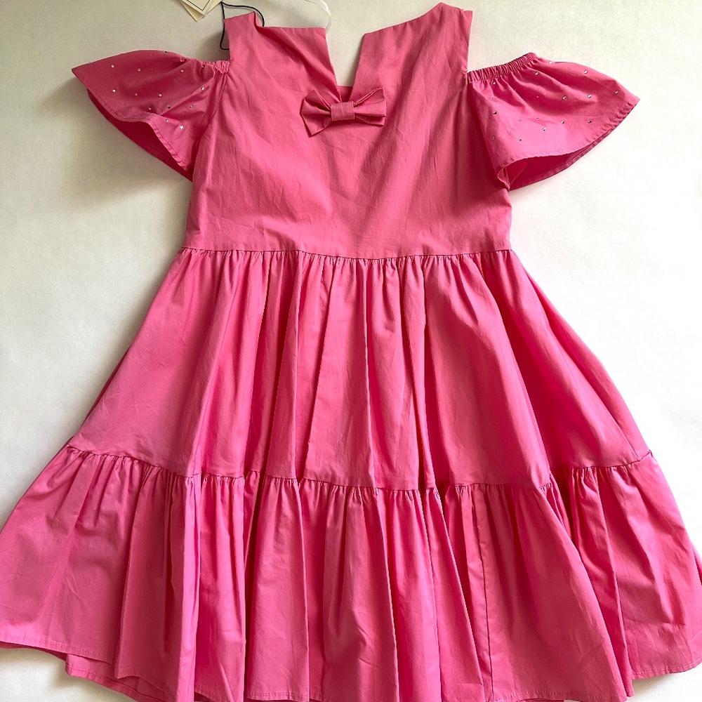 Monnalisa Pink Cotton Dress with Rhinestones